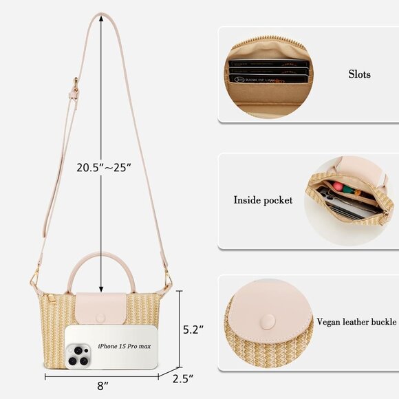 Women Crossbody Bag Straw Woven Small Summer Beach Purse Shoulder Clutch - Picture 2 of 7